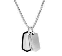 Fossil Men's Harlow Linear Texture Stainless Steel Dog Tag Necklace