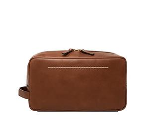 Fossil Men's Leather Travel Toiletry Bag Shave Dopp Kit, Westover Brown, One Size