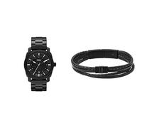 FOSSIL Men's Machine Black Stainless Steel Watch and Townsman Bracelet, Set