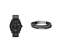 FOSSIL Men's Machine Black Stainless Steel Watch and Townsman Leather Bracelet, Set