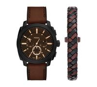 Fossil Men's Machine Chronograph Brown Leather Watch and Bracelet Set
