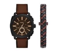 Fossil Men's Machine Chronograph Stainless Steel Watch, Brown Leather/Black Gift Set, 44mm, Machine Chronograph