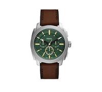Fossil FS6100 Machine Chronograph Stainless Steel Green Dial Brown Leather - W10399