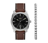 Fossil Men's Machine Three-Hand Date Brown Leather Watch and Bracelet Set