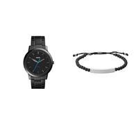 FOSSIL Men's Minimalist Black Stainless Steel Watch and Ellis Semi-Precious Bracelet, Set