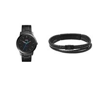 FOSSIL Men's Minimalist Black Stainless Steel Watch and Townsman Bracelet, Set