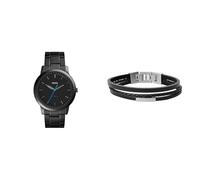 FOSSIL Men's Minimalist Black Stainless Steel Watch and Townsman Leather Bracelet, Set