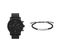 FOSSIL Men's Nate Black Leather Watch and Ellis Semi-Precious Bracelet, Set