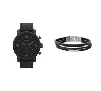 FOSSIL Men's Nate Black Leather Watch and Townsman Bracelet, Set