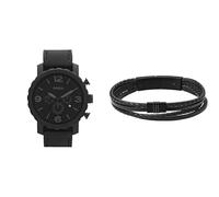 FOSSIL Men's Nate Black Leather Watch and Townsman Stainless Steel Bracelet, Set