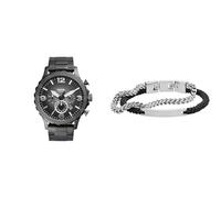 FOSSIL Men's Nate Grey Stainless Steel Watch and Ellis Silver-Tone Bracelet, Set