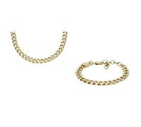 Fossil Men's Necklace and Bracelet, Gold-Tone Stainless Steel, Set