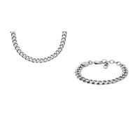 Fossil Men's Necklace and Bracelet, Silver Stainless Steel, Set