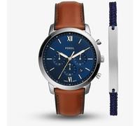 Fossil Mens Neutra Chronograph Brown Leather Strap Watch & Bracelet Set FS5708SET