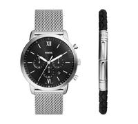 Fossil Men's Neutra Gift Set Chronograph Stainless Steel Watch Color: Silver Mesh Bracelet Set (Model: FS6020SET)
