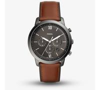 Fossil Watch for Men Neutra Chrono, Quartz Chronograph Movement, 44 mm Smoke Stainless Steel Case with a Leather Strap, FS5512