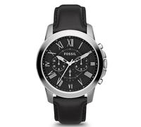 Fossil Men's Silver Tone Black Leather Strap Watch