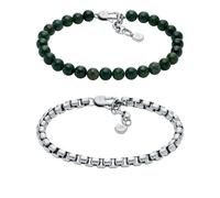 Fossil Men's Stainless Steel Box Chain & Green Agate Beaded Bracelets Gift Set