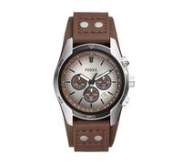 Fossil Watch for Men Coachman, Quartz Chronograph Movement, 45 mm Silver Stainless Steel Case with a Genuine Leather Strap, CH2565