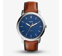 Fossil Watch for Men The Minimalist, Quartz Movement, 44 mm Silver Stainless Steel Case with a Leather Strap, FS5304