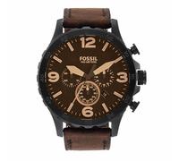 Fossil Watch for Men Nate, Quartz Chronograph Movement, 50 mm Black Stainless Steel Case with a Genuine Leather Strap, JR1487