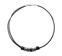 Fossil Necklace for Men , brown, Silver Genuine Leather Necklace, JF84068040