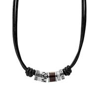 Fossil Necklace for Men , brown, Silver Genuine Leather Necklace, JF84068040