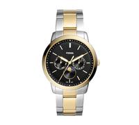 FOSSIL Neutra Watch for Men, Moonphase Multifunction Movement with Stainless Steel or Leather Strap,Black and Silver Tone,42 mm