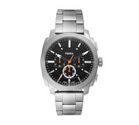 Fossil New Machine Watch for Men, 44mm Quartz Chronograph Movement with Stainless Steel or Leather Strap,Black & Silver Tone