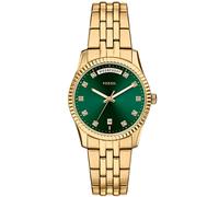 Fossil Scarlette Watch for Women, 34mm Quartz Three Hand Date Movement with Stainless Steel Strap,Gold Tone and Dark Green