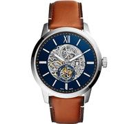 Fossil Watch for Men Townsman, Mechanical Automatic Movement, 48 mm Silver Stainless Steel Case with a Leather Strap, ME3154