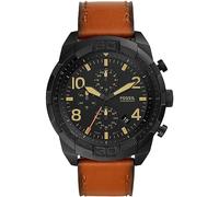 Fossil Watch for Men Bronson, Chronograph Movement, 50 mm Black Stainless Steel Case with a Leather Strap, FS5714