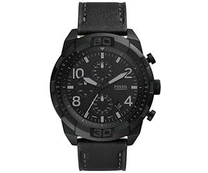 Fossil Watch for Men Bronson, Chronograph Movement, 50 mm Black Stainless Steel Case with a Leather Strap, FS5874