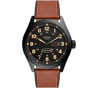 Fossil Watch for Men Defender, Solar Movement, 46 mm Black Stainless Steel Case with a Leather Strap, FS5978
