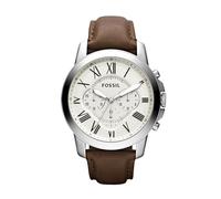 Fossil Watch for Men Grant, Quartz Chronograph Movement, 44 mm Silver Stainless Steel Case with a Genuine Leather Strap, FS4735