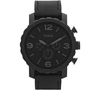 Fossil Watch for Men Nate, Quartz Chronograph Movement, 50 mm Black Stainless Steel Case with a Genuine Leather Strap, JR1354
