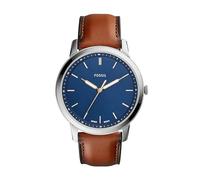 Fossil Watch for Men The Minimalist, Quartz Movement, 44 mm Silver Stainless Steel Case with a Leather Strap, FS5304