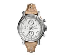 Fossil Watch for Women Original Boyfriend, Quartz Chronograph Movement, 38 mm Silver Stainless Steel Case with a Genuine Leather Strap, ES3625