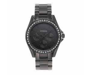 Fossil Watch for Women Riley, Quartz Multifunction Movement, 38 mm Black Stainless Steel Case with a Stainless Steel Strap, ES4519