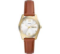 Fossil Watch for Women Scarlette, Quartz Movement, 32 mm Gold Stainless Steel Case with a Leather Strap, ES5184