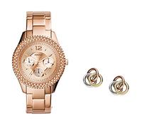 Fossil Women's Analog Quartz Quartz Watch with ES3590+Fossil Women's Tri-Tone Circle Studs JF01819998
