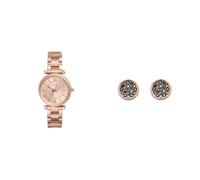 FOSSIL Women's Carlie Rose Gold-Tone Stainless Steel Watch and Brass Earrings, Set