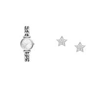 FOSSIL Women's Carlie Silver-Tone Stainless Steel Watch and Earrings, Set