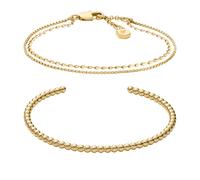 Fossil Women's Gold-Tone Dual Chain & Beaded Bangle Bracelet Set