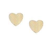 Fossil Women's Harlow Linear Texture Heart Gold-Tone Stainless Steel Stud Earrings, JF04654710
