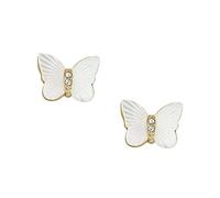 Fossil Earrings for Women Radiant Wings White Mother of Pearl Stud Butterfly Earrings, Length: 7mm, Width: 9.7mm, JF04422710