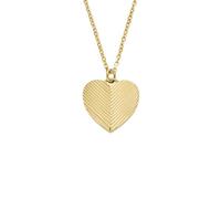 Fossil Women's Harlow Linear Texture Heart Gold-Tone Stainless Steel Pendant Necklace, JF04652710