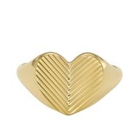 Fossil Harlow Ladies' Linear Texture Heart Gold Tone Signet Ring - Size L