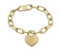 Fossil Women's Harlow Linear Texture Heart Gold-Tone Stainless Steel Station Bracelet, JF04658710