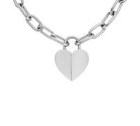 Fossil Women's Harlow Linear Texture Heart Stainless Steel Pendant Necklace Color: Silver (Model: JF04657040)